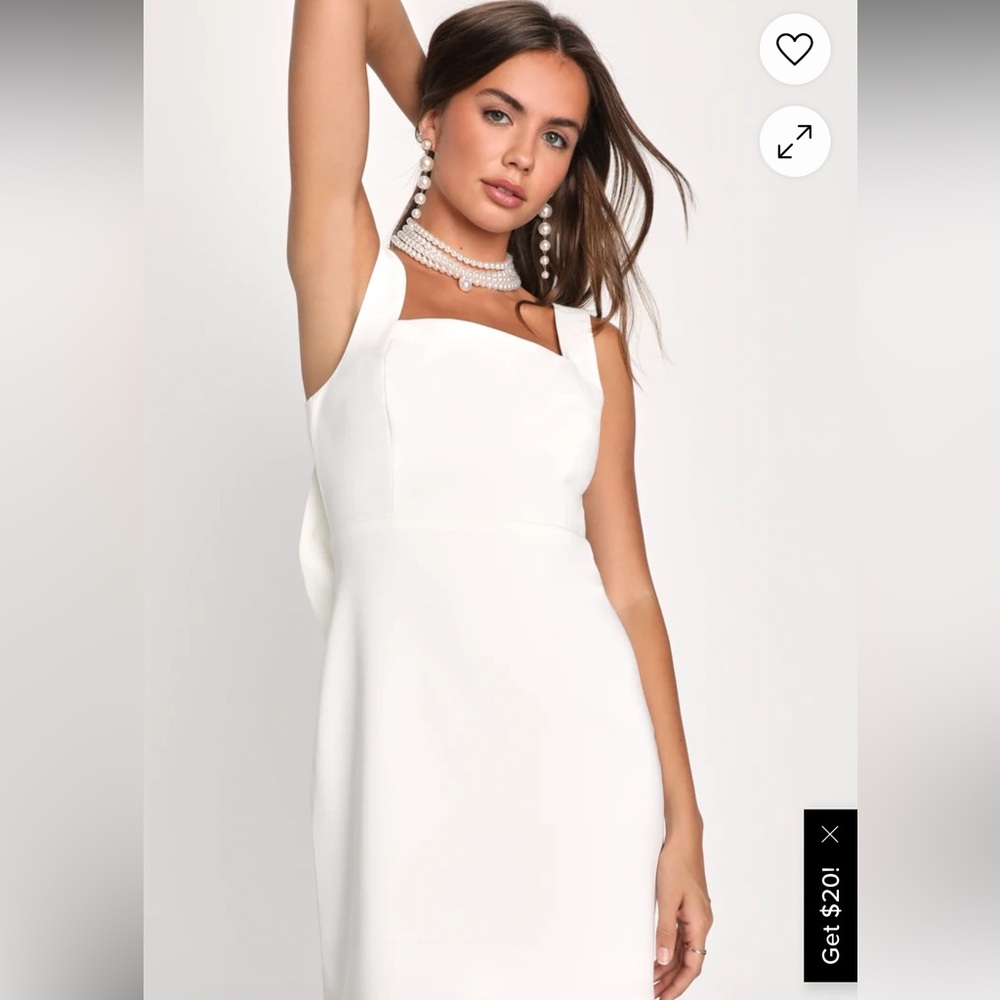 Lulu’s Blissfully Beaming White Sleeveless Bow Mini Dress NWT